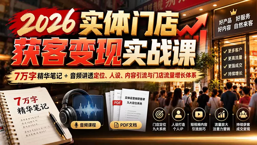 《实体店获客实战体系，九大定位+短视频引流，主动获客不再等客上门》-猴哥资源站