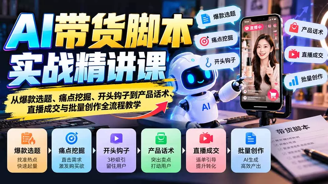 《AI带货脚本实战体系：批量出稿+高转化话术，新手直接套用》-猴哥资源站