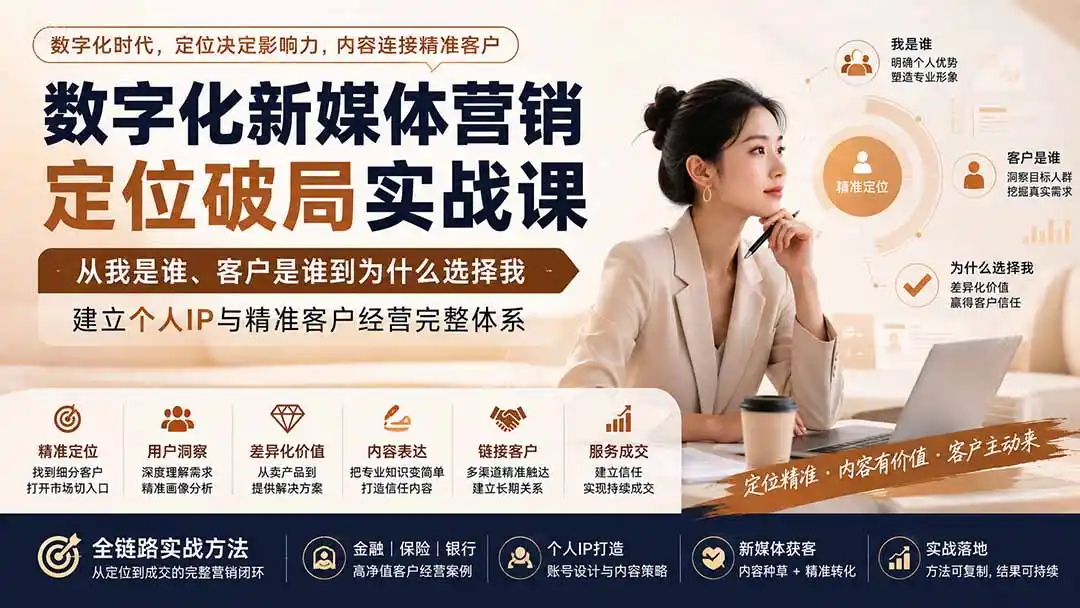 《数字化新媒体营销全链路实战,精准定位+个人IP打造,跑通获客成交闭环》-猴哥资源站