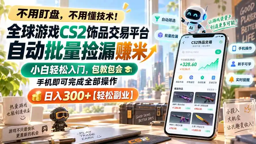 《CSGO全自动挂机捡漏，零基础日赚几百的蓝海玩法》-猴哥资源站