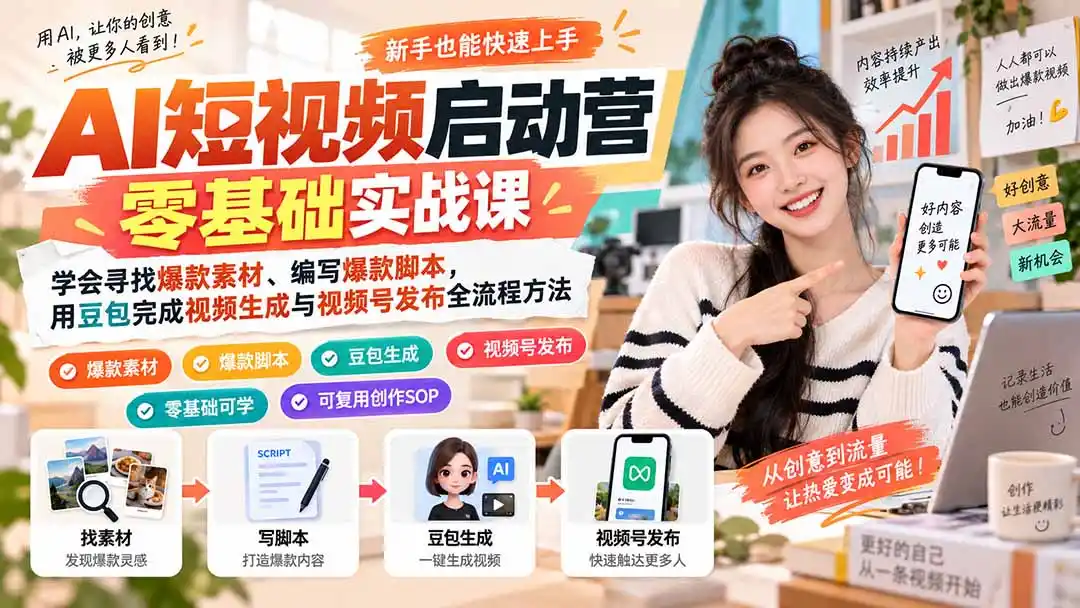 《豆包AI短视频变现全流程：零基础爆款素材+脚本+发布一站式攻略》-猴哥资源站