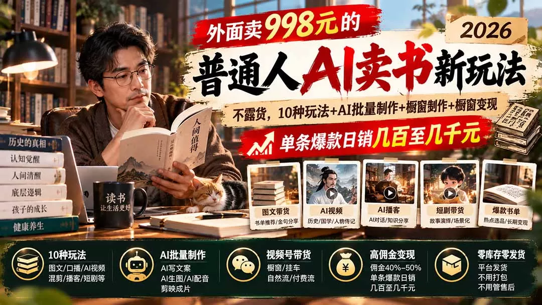 《AI全自动做视频号书单号，零基础日更10条带货赚佣金》-猴哥资源站