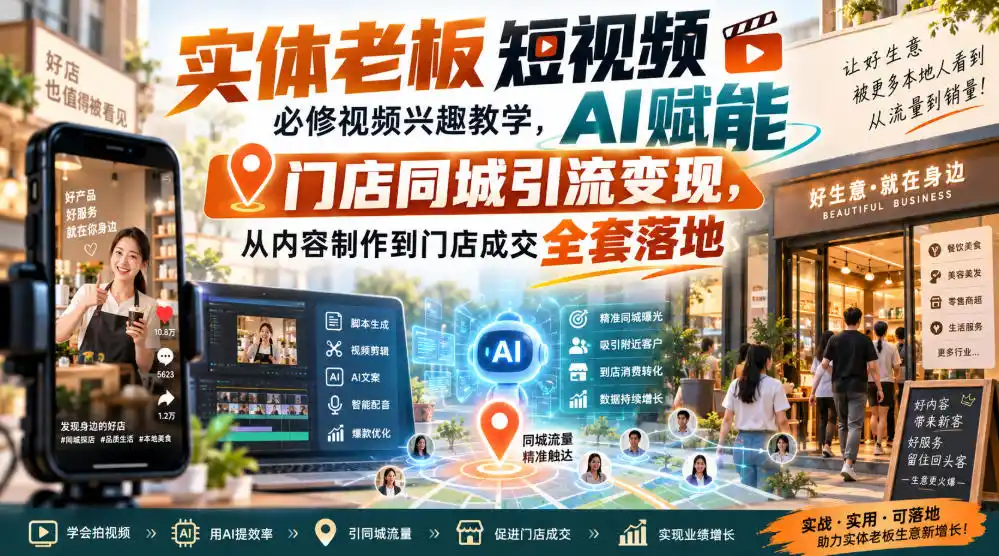 《AI赋能实体门店同城引流，短视频+直播打爆客流，老板零基础也能全自动获客》-猴哥资源站