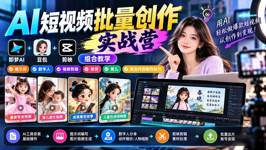 《AI短视频全流程实战：零基础批量出片，带货涨粉两不误》-猴哥资源站