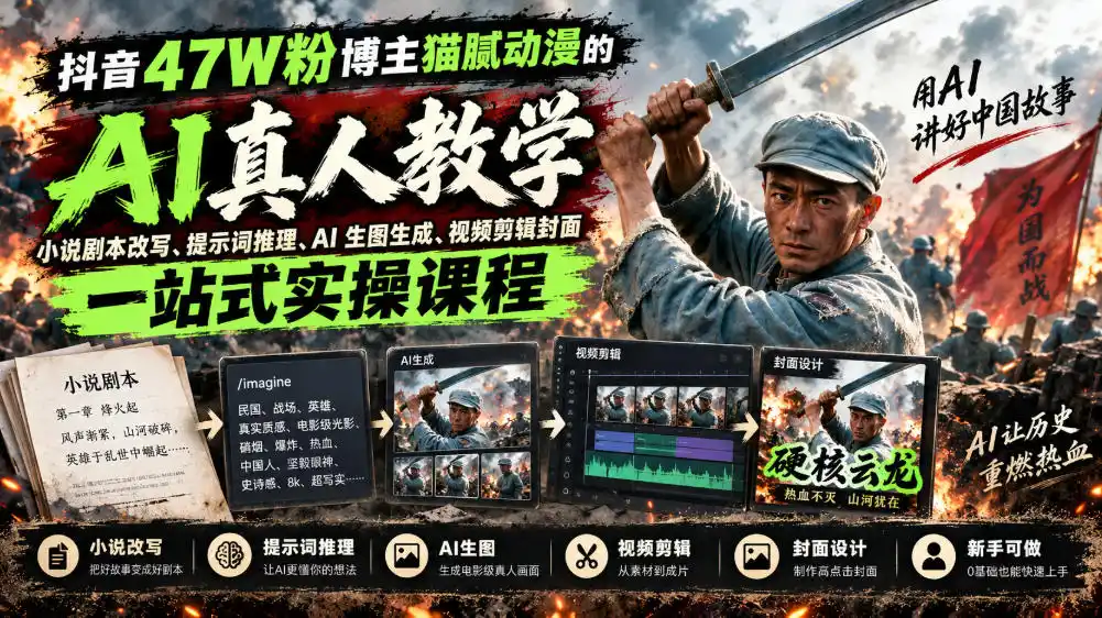 《抖音47W粉博主的AI真人漫剧全链路实战，零基础也能批量出片》-猴哥资源站