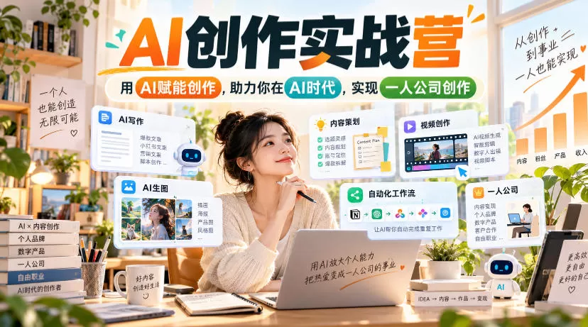 《AI创作实战营：一人公司内容全流程，从公域到私域全链路打通》-猴哥资源站