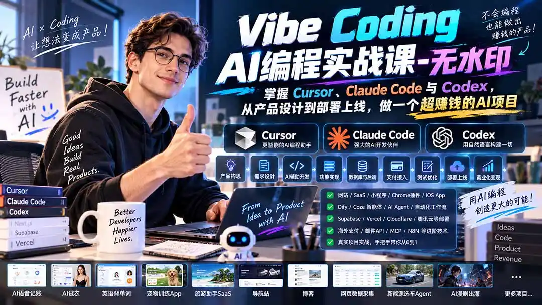 《零基础用AI编程做产品，从开发到变现全流程拆解》-猴哥资源站