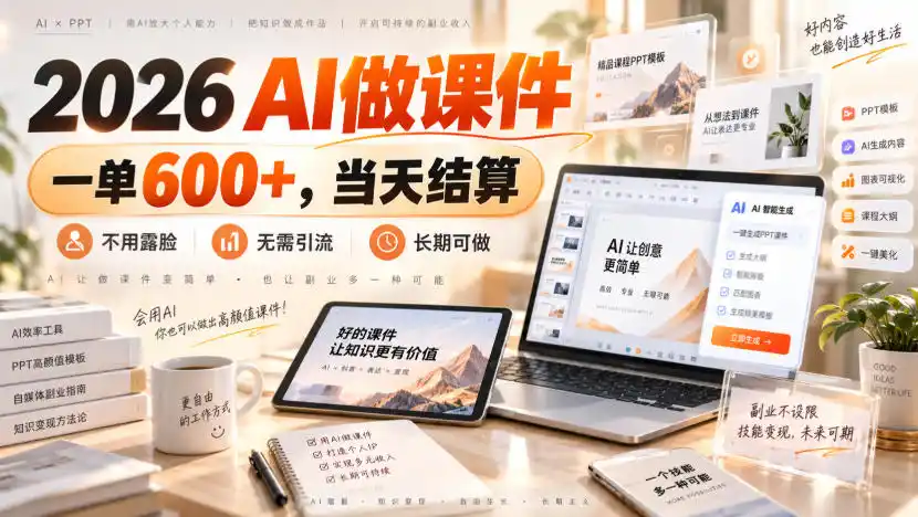 《AI代做课件一单600+，当天结算不露脸，长期稳定变现全攻略》-猴哥资源站