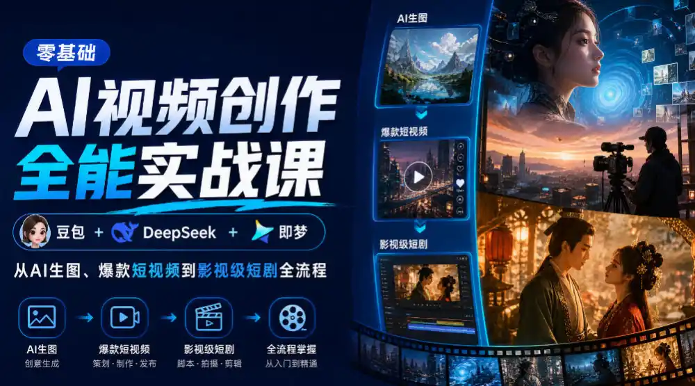 《零基础AI视频实战：豆包+即梦全流程，从生图到短剧一条龙》-猴哥资源站