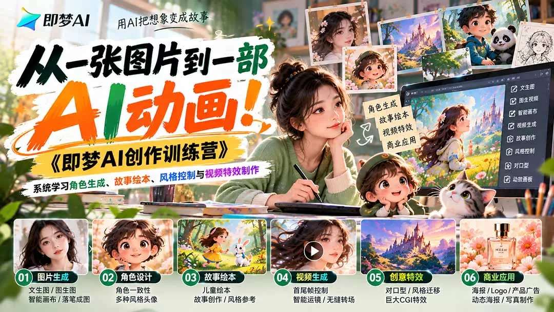 《即梦AI全栈实战：47节打通AI绘图到视频广告变现》-猴哥资源站