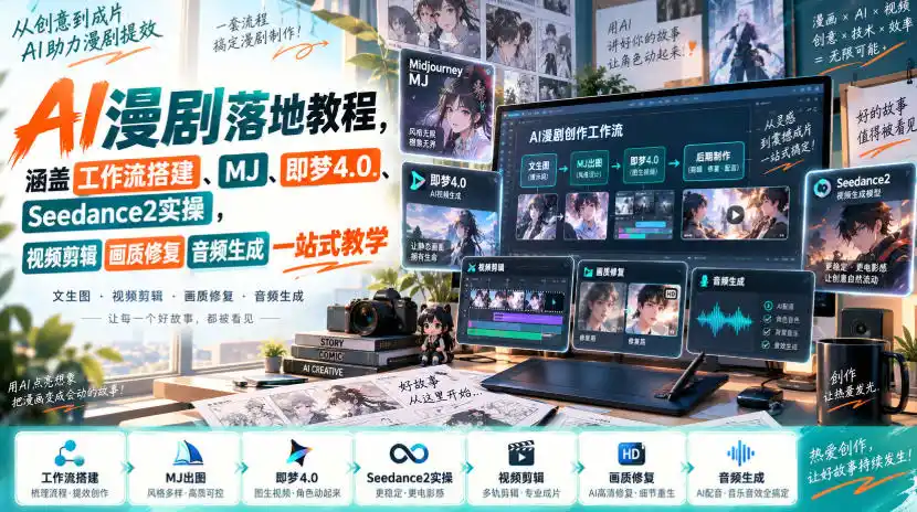 《零基础AI漫剧全流程实操，免费用MJ+即梦4.0批量出片》-猴哥资源站