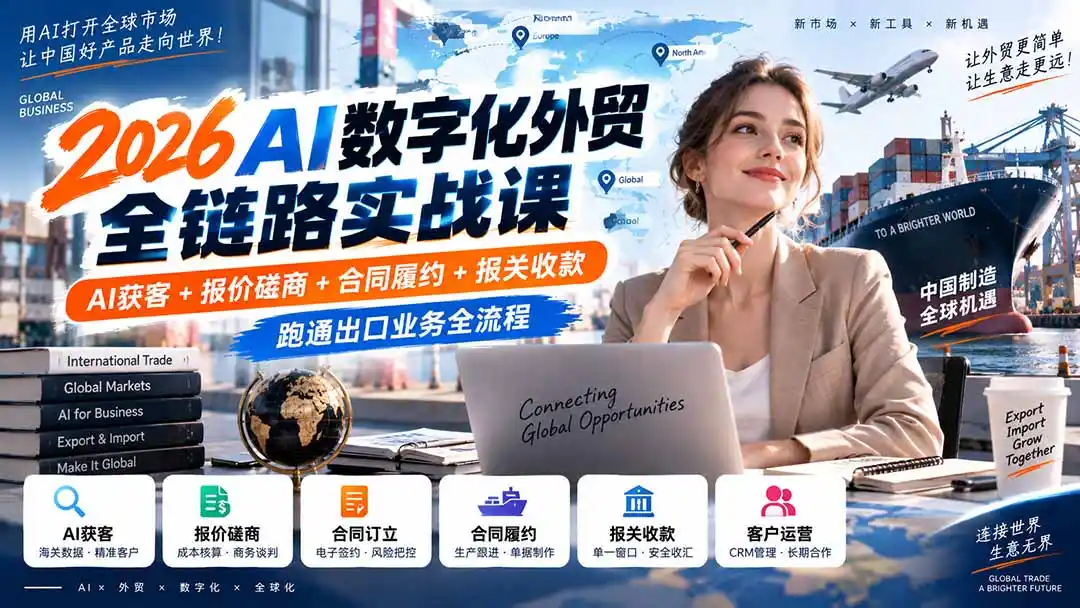 《AI数字化外贸全流程实操，零基础玩转出口业务稳定变现》-猴哥资源站