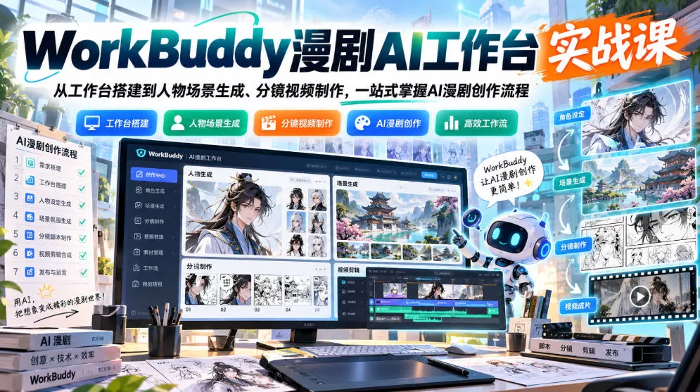 《WorkBuddy漫剧AI工作台全流程实操，零基础一站式打通AI漫剧创作》-猴哥资源站