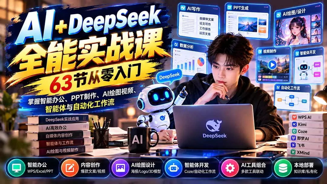 《AI+DeepSeek全栈实战：63节搞定内容生产与自动化变现》-猴哥资源站