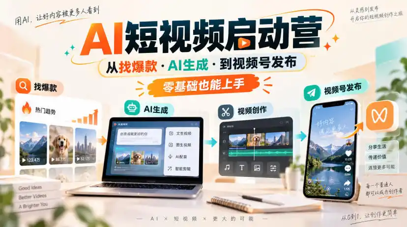 《AI短视频启动营：从找爆款到豆包出片，零基础视频号日更实操全攻略》-猴哥资源站