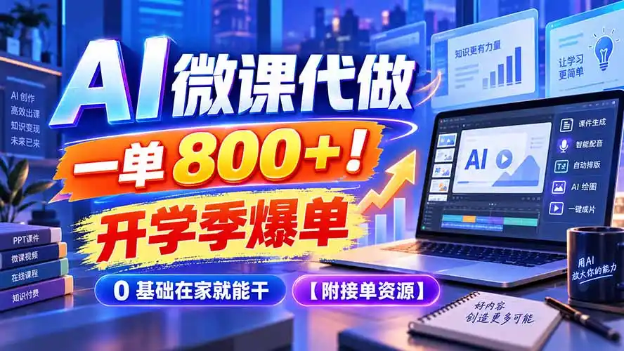 《AI代做课件新风口，渠道派单不愁，小白也能月入2W》-猴哥资源站