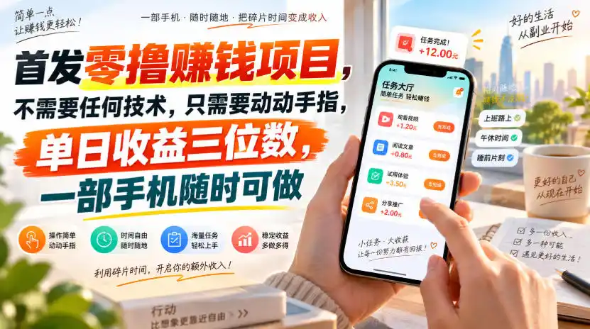 《零撸赚钱新玩法，动动手指日入三位数，手机随时可做》-猴哥资源站