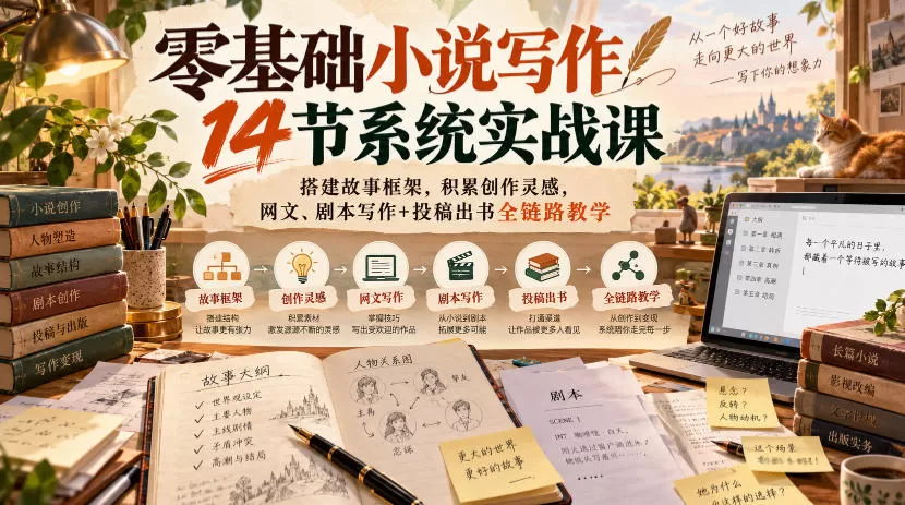 《零基础小说写作变现14节实战课，从框架搭建到投稿出书全链路》-猴哥资源站