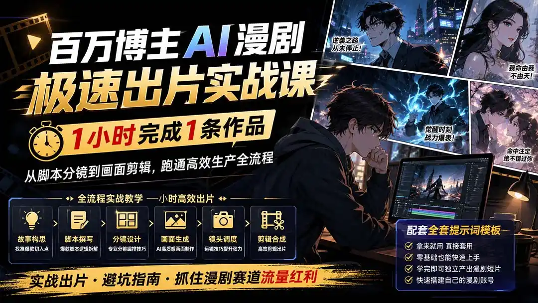 《AI漫剧全流程实操，零基础一小时产出爆款短剧的完整攻略》-猴哥资源站
