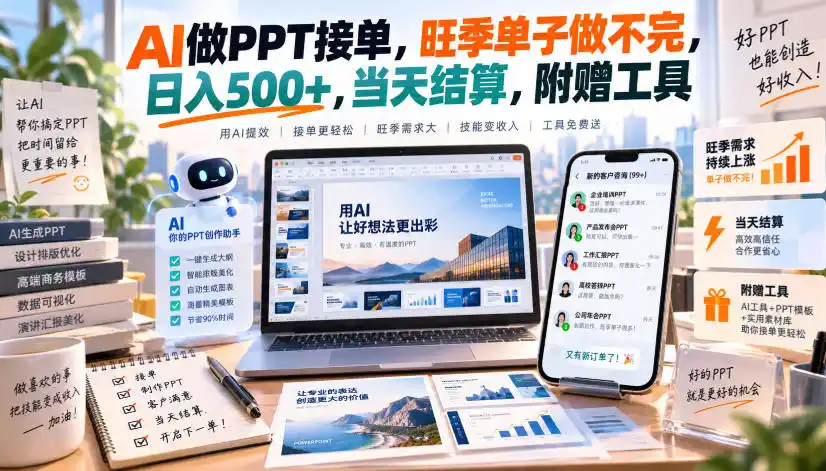 《AI做PPT接单旺季爆单，日入500+当天结算，零基础实操攻略》-猴哥资源站
