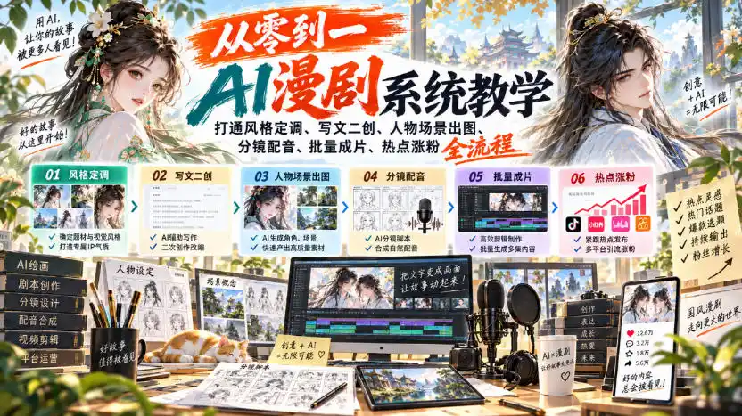 《AI漫剧全流程实战:一条工作流打通出图配音成片,批量产出热点涨粉》-猴哥资源站