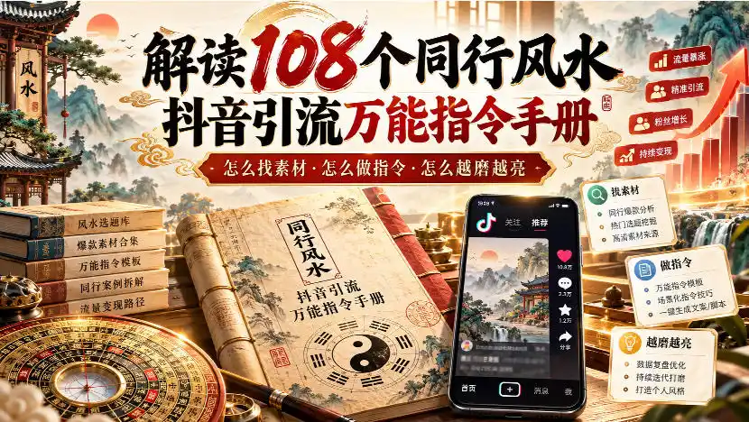 《拆解108个风水同行抖音玩法，素人也能精准引流接单》-猴哥资源站