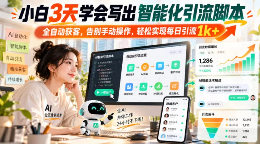 《3天学会智能引流脚本，全自动获客日引1k+》-猴哥资源站