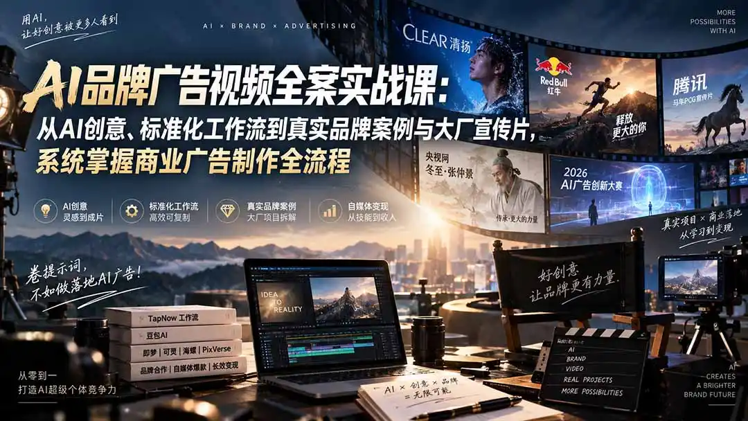 《AI广告全案实战，零基础也能接品牌单赚大钱》-猴哥资源站