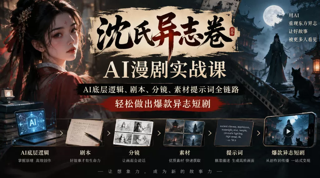 《沈氏异志卷AI漫剧实战，零基础做出爆款国风悬疑短剧》-猴哥资源站