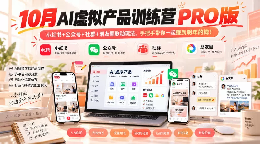 10月AI虚拟产品训练营PRO版,小红书+公众号+社群+朋友圈联动玩法,手把手带你一起赚到明年的钱!(更新1024)