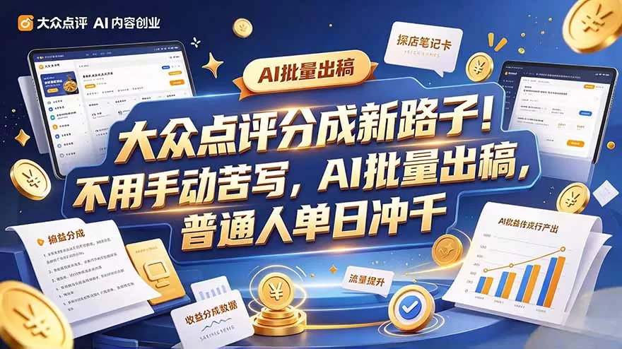 《大众点评搬砖新玩法：混剪种草笔记，单篇收益100+可矩阵放大》-猴哥资源站