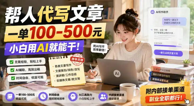 《AI代写文章一单100-500元，小白零基础也能接单赚钱，附内部接单渠道》-猴哥资源站