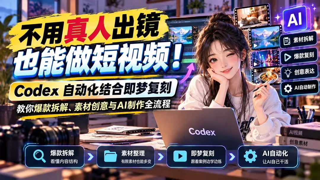 《Codex AI短视频自动化：爆款复刻+无真人出镜，内容效率翻倍》-猴哥资源站