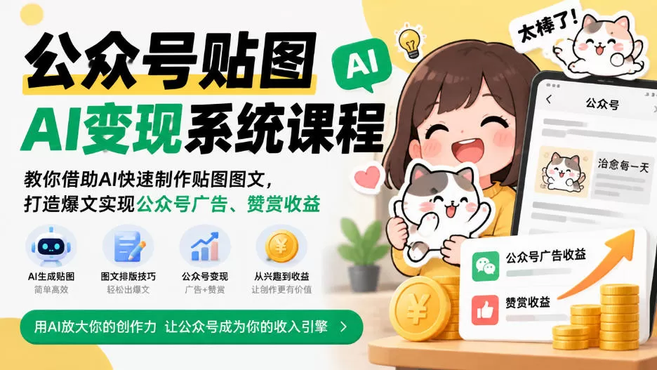 《AI贴图公众号变现，多赛道爆文+广告赞赏全链路实操》-猴哥资源站
