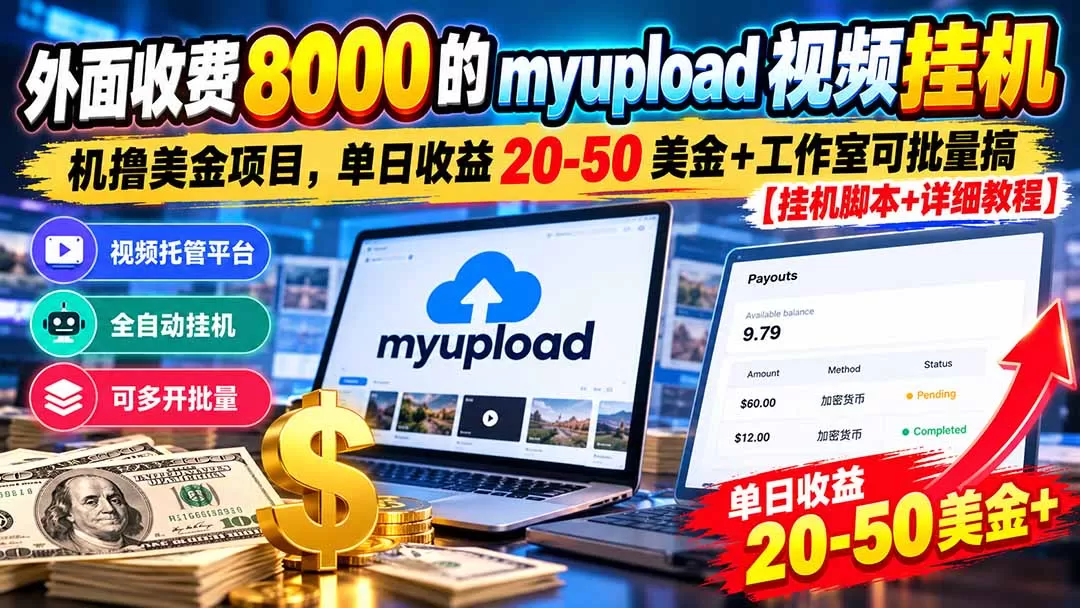 《视频托管全自动挂机，多开窗口日入20-50美元实战攻略》-猴哥资源站
