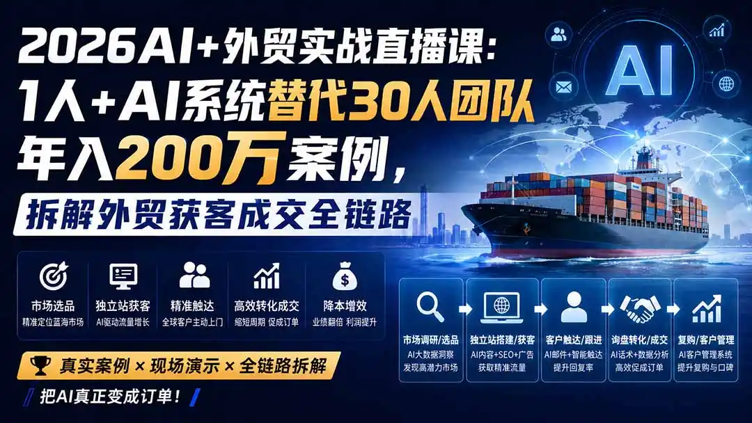 《AI外贸一人公司全链路实操，零基础也能让订单主动上门》-猴哥资源站