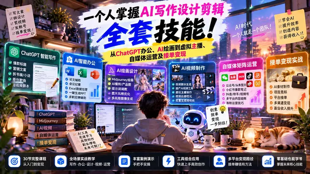 《零基础玩转ChatGPT+AIGC全场景实战，30步打通AI变现路》-猴哥资源站