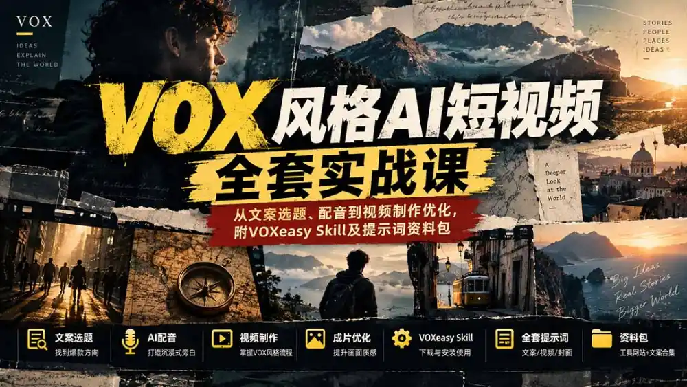 《VOX风格AI视频全流程实操，零基础也能批量产出爆款叙事短片》-猴哥资源站
