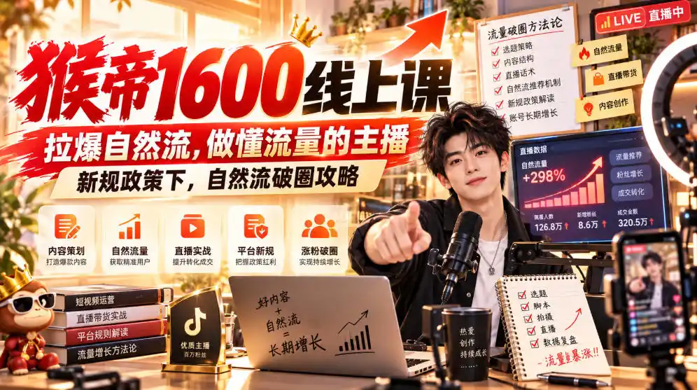 《抖音自然流破圈攻略：从0到1做懂流量的运营型主播》-猴哥资源站