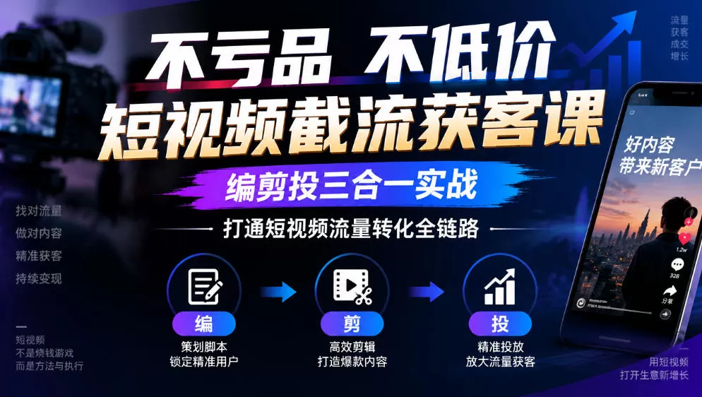 《不亏品不低价，编剪投三合一截流获客实战攻略》-猴哥资源站