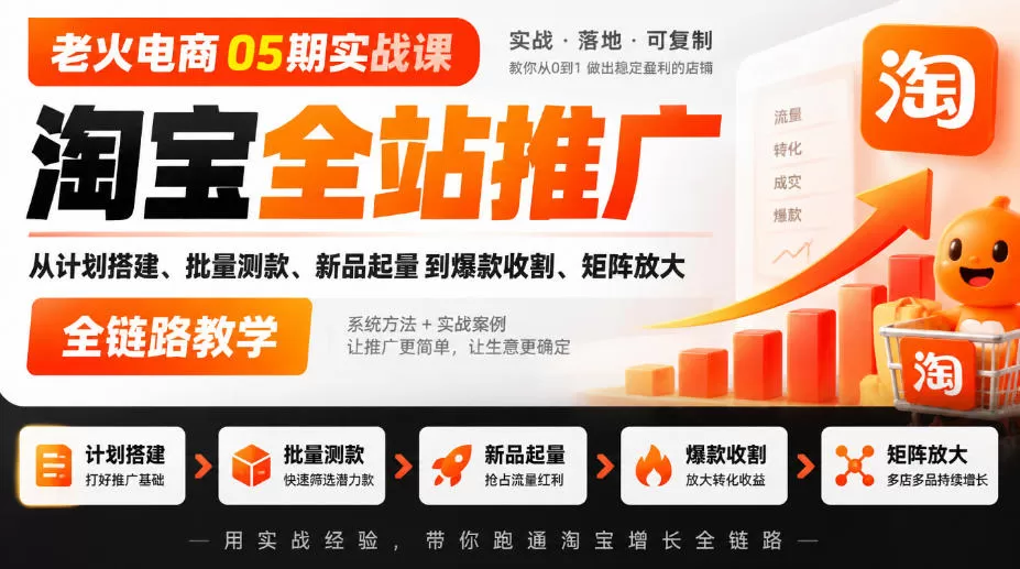 《淘宝全站推广30天16W点击实战，从测款到矩阵放大全链路》-猴哥资源站