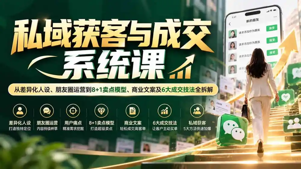 《私域获客成交全链路，5步人设+8+1卖点模型，朋友圈自动成交》-猴哥资源站