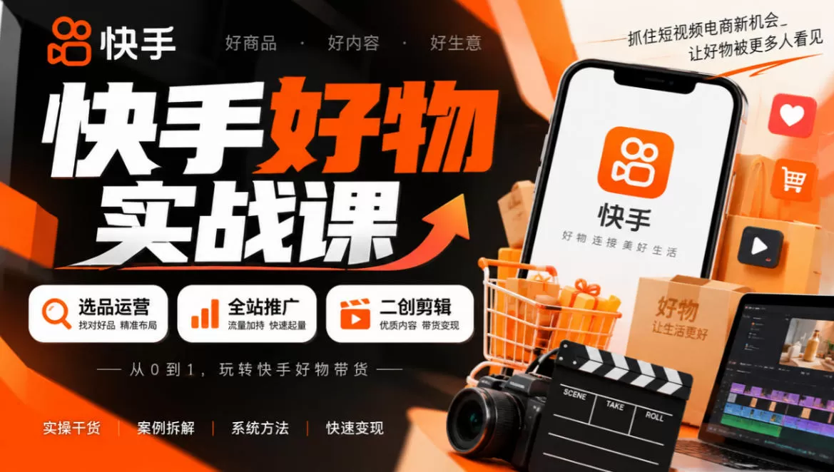 《快手好物全链路实战：选品运营+全站推广+二创剪辑，零基础带货变现》-猴哥资源站