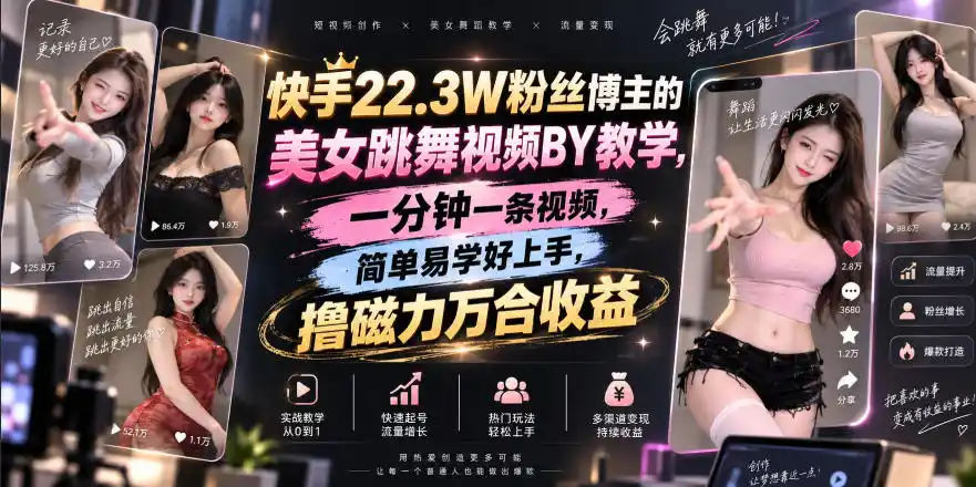 《快手美女跳舞视频搬运新玩法，一分钟一条轻松撸磁力万合收益》-猴哥资源站
