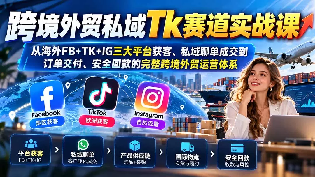 《跨境私域聊单全链路实操，FB+TK+IG三大平台获客成交闭环》-猴哥资源站