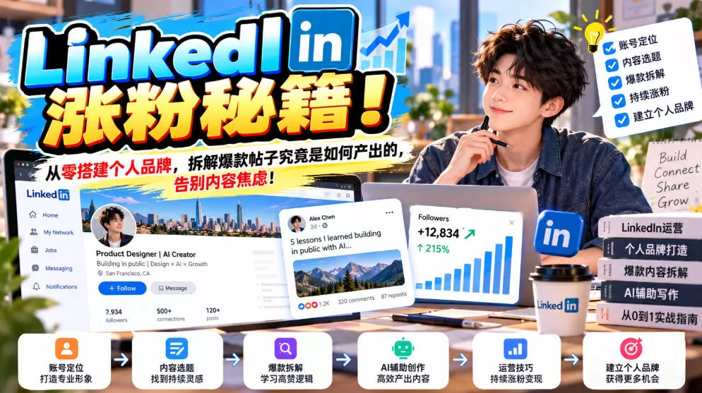 LinkedIn涨粉秘籍！从零搭建个人品牌，拆解爆款帖子究竟是如何产出的，告别内容焦虑！【原创双语字幕】-猴哥资源站