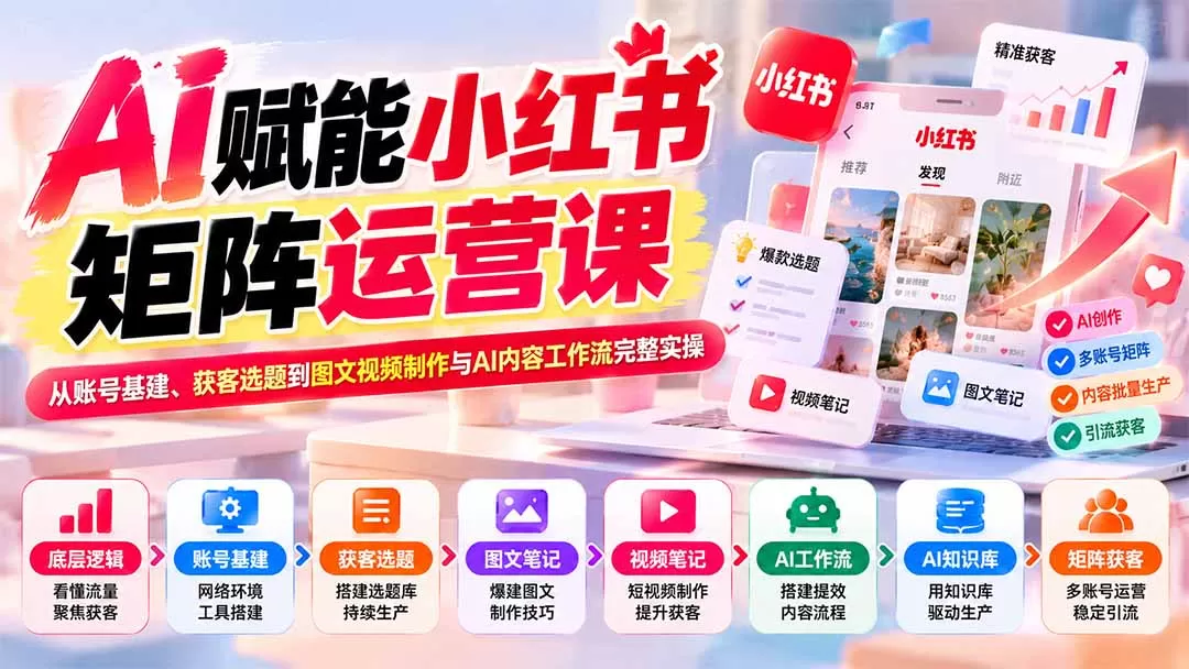 《AI矩阵小红书获客实战，从0跑通精准引流稳定获客全链路》-猴哥资源站