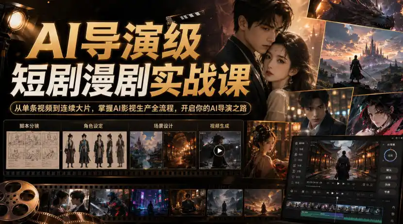 《AI导演级短剧漫剧实战课，从单条视频到连续大片，零基础跑通全流程》-猴哥资源站