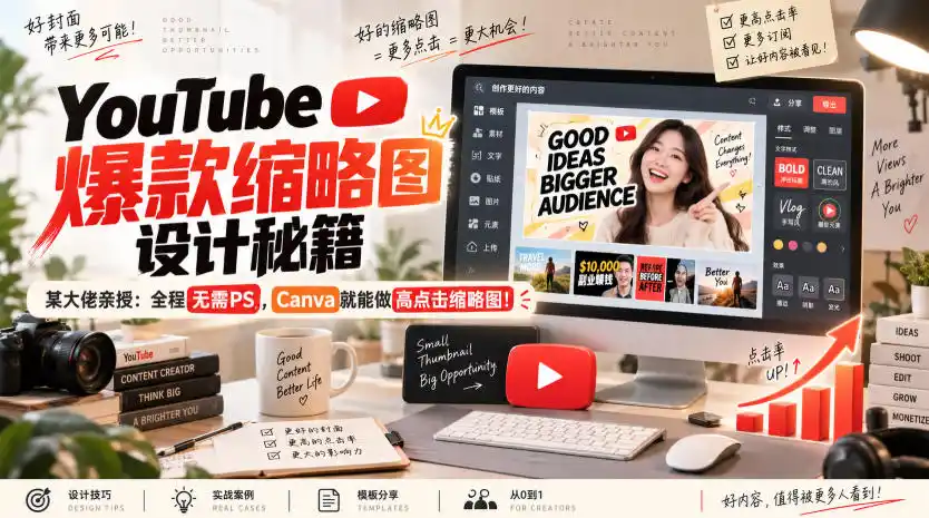 《610万订阅大佬亲授：零PS做YouTube高点击缩略图》-猴哥资源站
