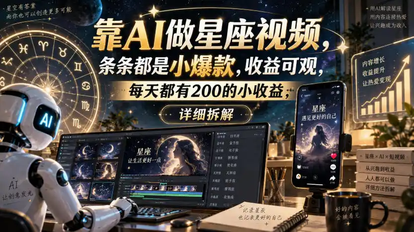 《AI星座短视频日入200+，零基础批量起号实操全攻略》-猴哥资源站